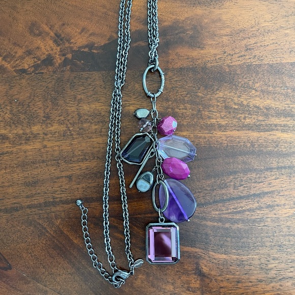 Long lariat black, purple lucite, crystals, rhinestone adjustable NWOT - Picture 5 of 6
